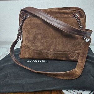 Chanel brown suede shoulder bag